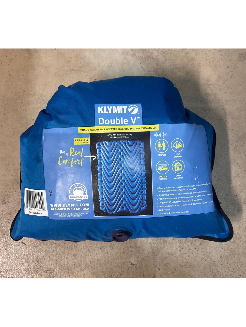 Klymit Double V 2-Person Camping Sleeping Pad Blue